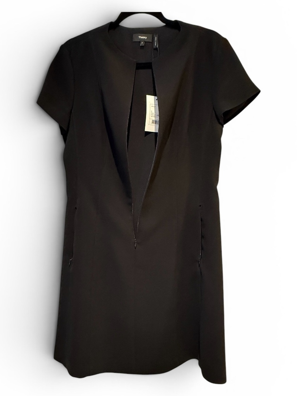 Theory Admiral Crepe Front Zip Black Shift Dress Front Pockets Sz 8 | NWT - Picture 3 of 9
